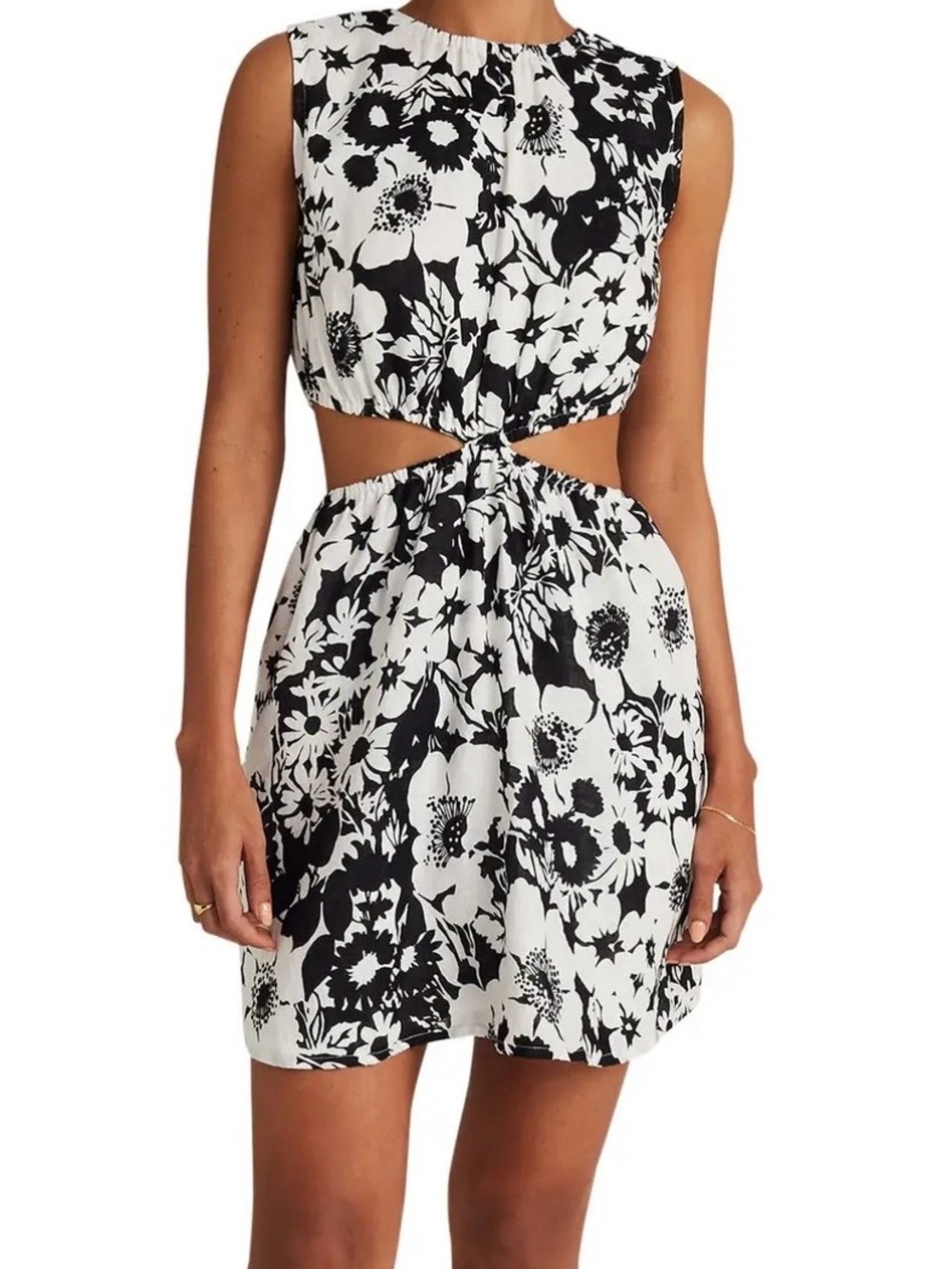 Faithfull the Brand Black & White Floral Cutout Mini Dress
